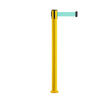 Stanchion Belt Barrier Fixed Base Yellow Post 11ft.Light Green Belt